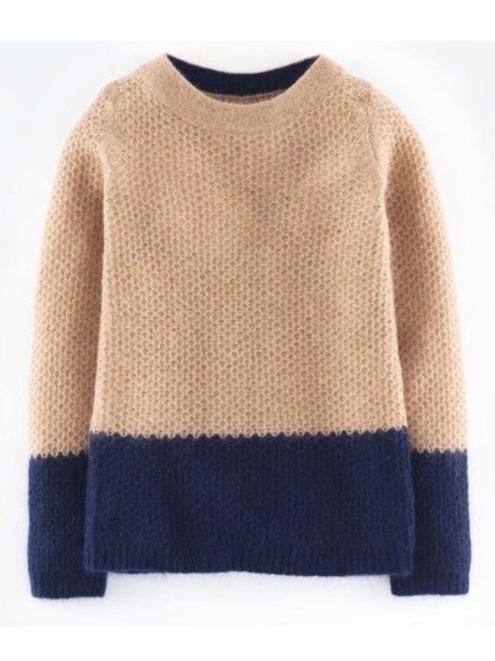 Boden Mohair & Wool Blend Crewneck Sweater in Camel and Navy